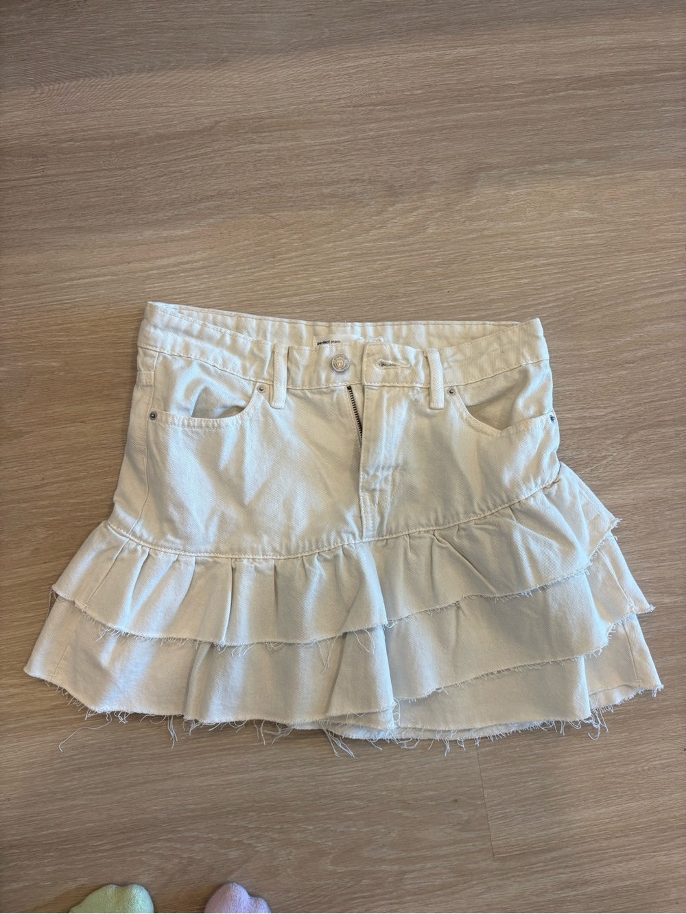 Cream Ruffle Denim Mini Skirt